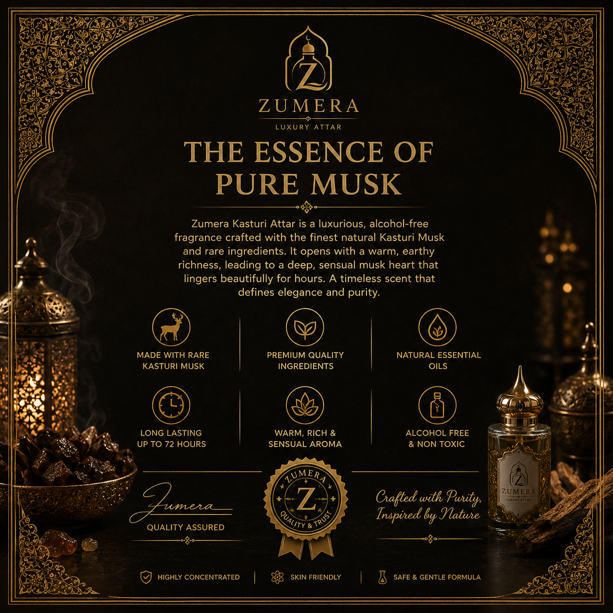 Zumera Original Kasturi Attar | 10ML + 10ML | 72 Hours Long Lasting