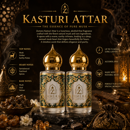 Zumera Original Kasturi Attar | 10ML + 10ML | 72 Hours Long Lasting