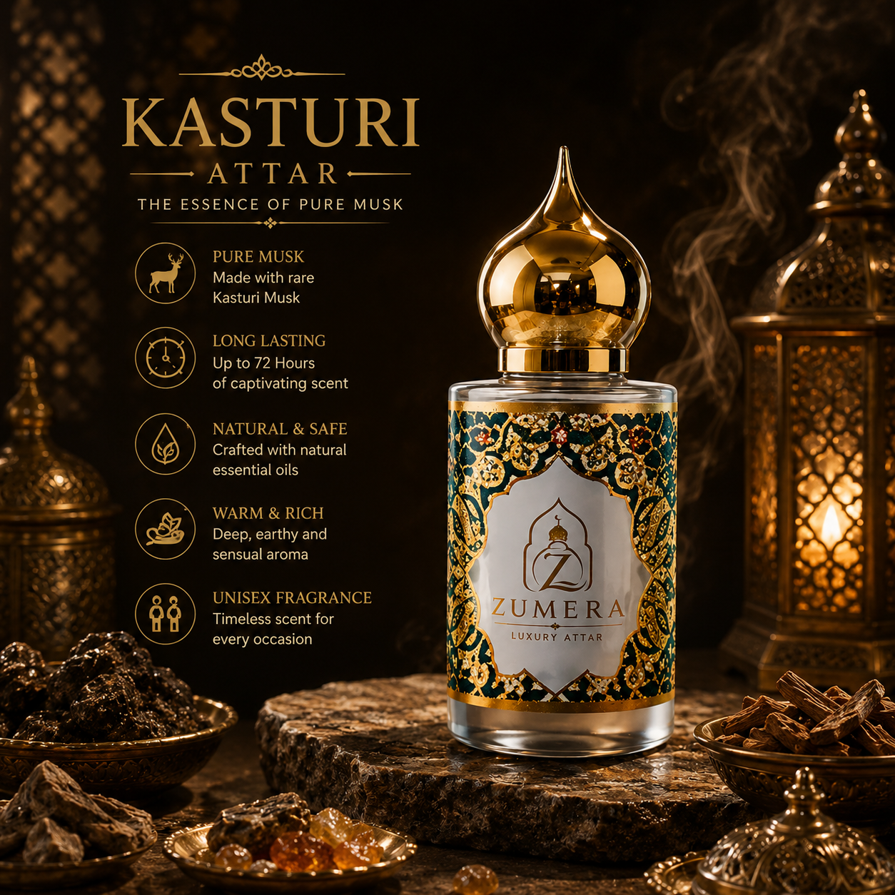 Zumera Original Kasturi Attar | 10ML + 10ML | 72 Hours Long Lasting